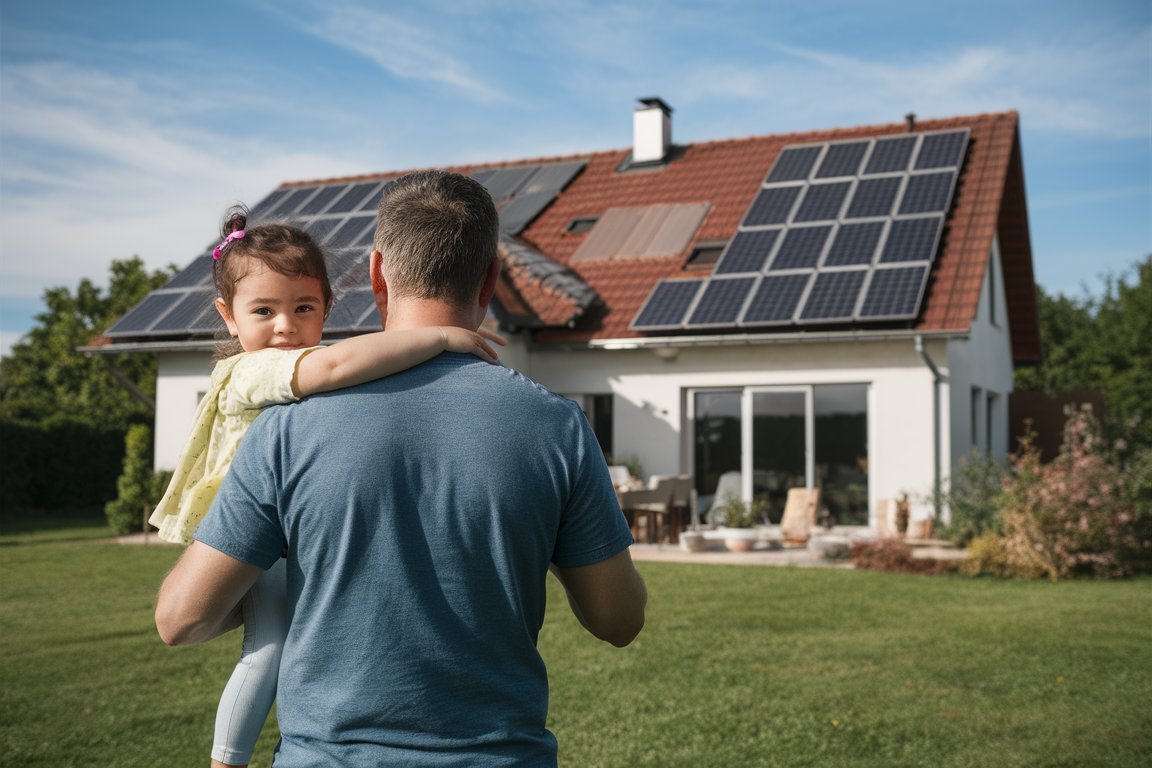 vue-arriere-de-papa-tenant sa petite-fille autour de l'énergie